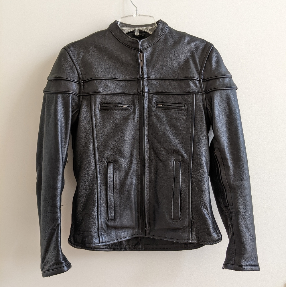 Women's M&M Leather Black Leather Motorcycle Riding Jacket - Picture 2 of 7